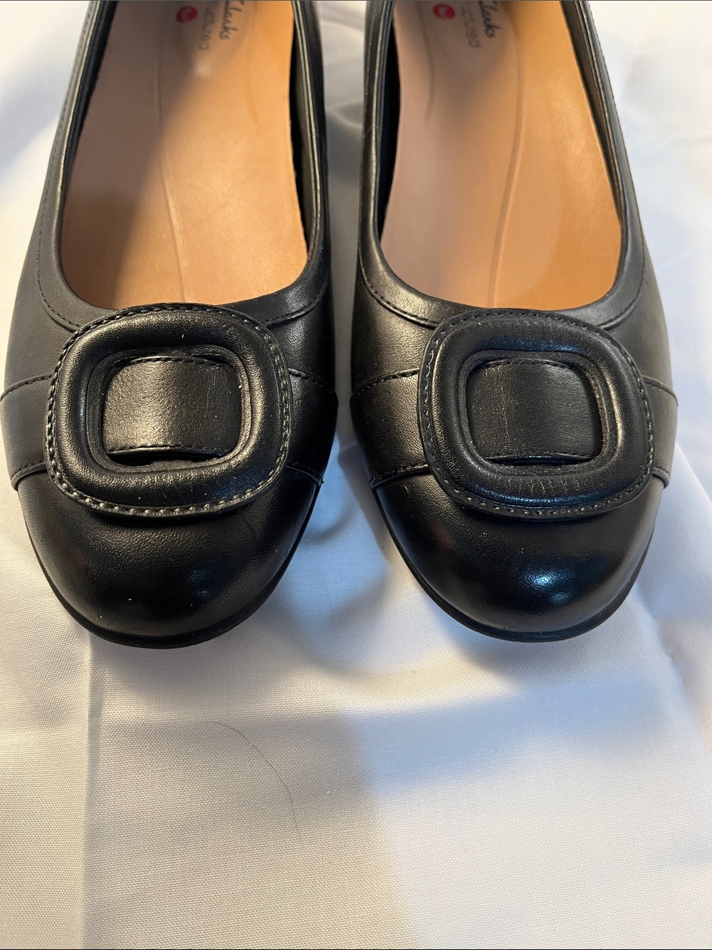 Clarks Black Leather Square-Buckle Flats - Picture 4 of 11